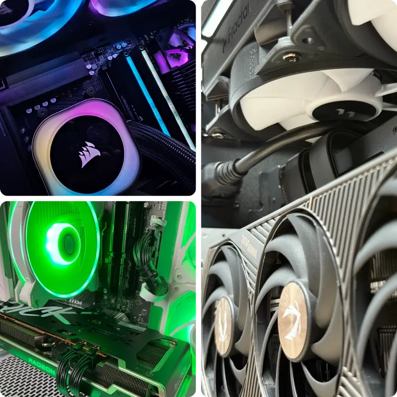 Three images in one of Custom Built Pcs